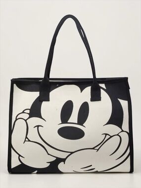 Mickey Mouse Canvas Tote Bag Large Graphic Shoulder Bag Black & White NWOT